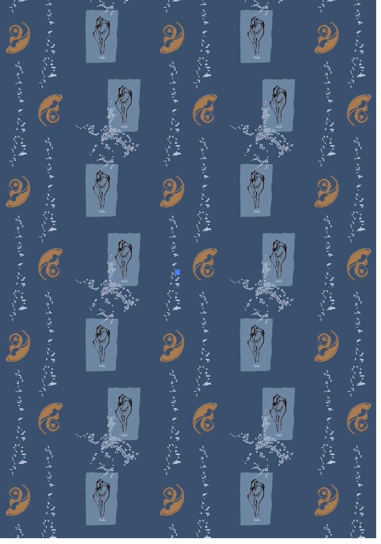 Shells and stripes pattern in navy and copper