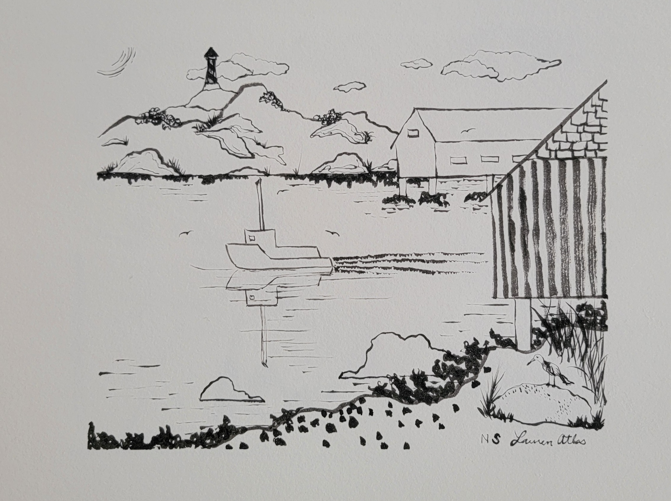 Nova Scotia Seaside original pen-and-ink drawing